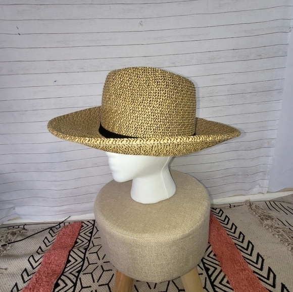 WIDE BRIM FEDORA SUN HAT, W BLACK HATBAND - Picture 3 of 15